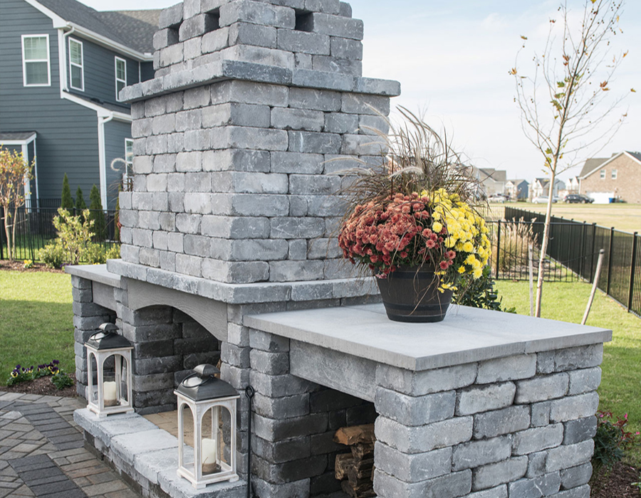Outdoor stone fireplace